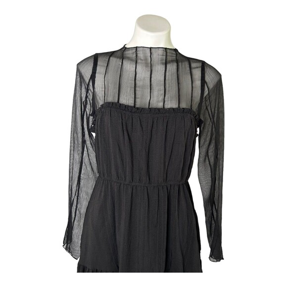 PAMELA LOVE Sheer Maxi Tiered Dress Black Long Sleeves Wednesday Goth Emo Size L - Picture 4 of 14